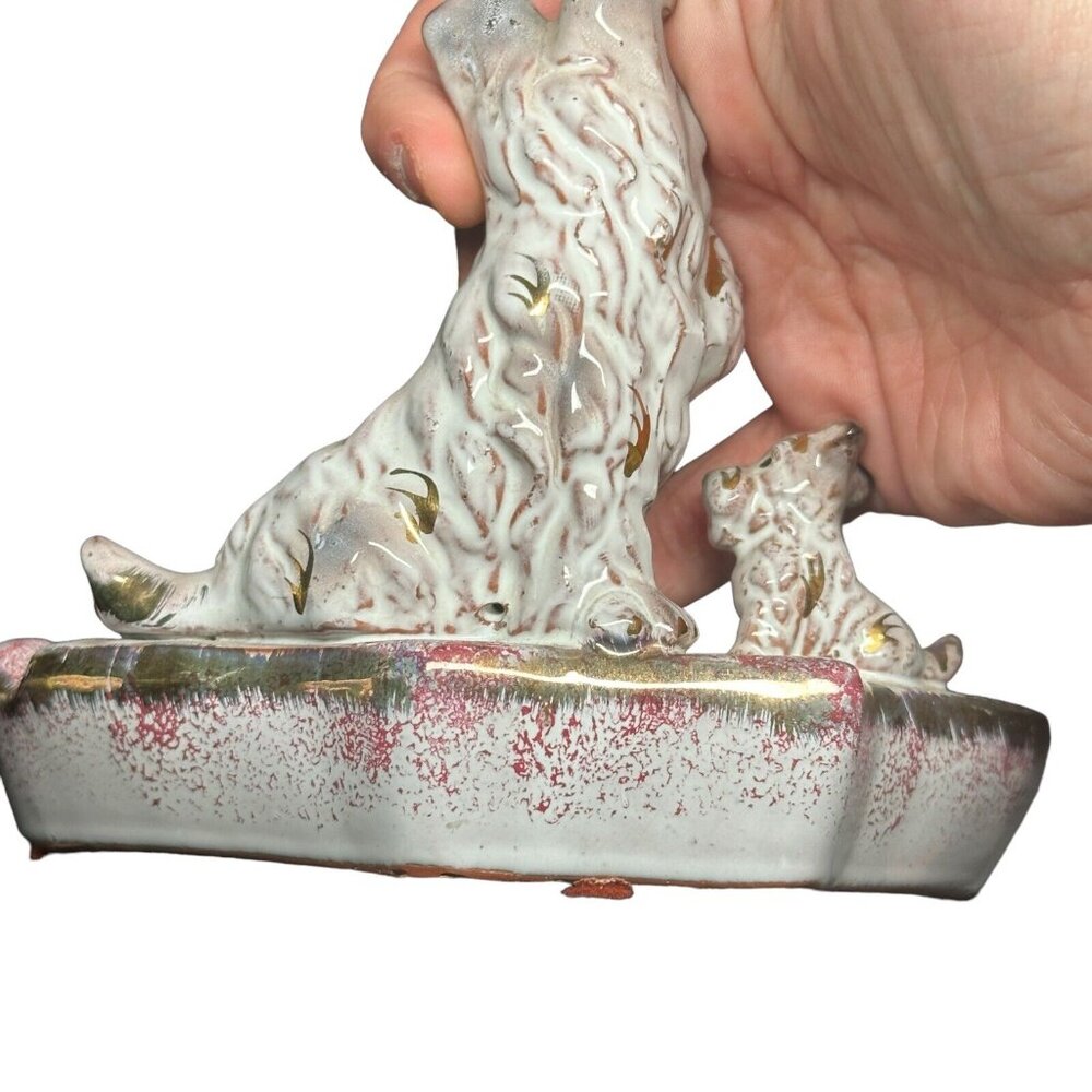 Vintage Scottie Schnauzer Dog Ceramic Ashtray Retro Pink Gold White Trinket Tray - Picture 10 of 14